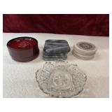 Bundle: coasters and clear glass ashtray,