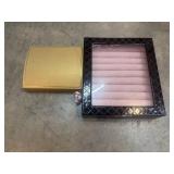 Vintage beige jewelry box, black, quilted-leather