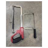 Adjustable hacksaw featuring a steel frame with a