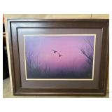 Framed Art Of Birds Soaring Against Sunset