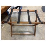 Vintage wood luggage rack stand with black fabric