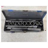 Vintage Sears metal toolbox and socket set