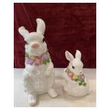 Set of 2 Ceramic Rabbits.
