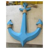 Turquoise blue wooden anchor wall sculpture .