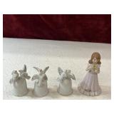 3 white doves bells and 9th Birthday figurine