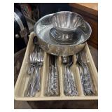 Vintage mid-century modern stainless steel items.