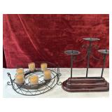Iron candle holder and 3 candle candelabra.