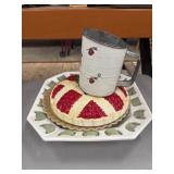 Vintage ceramic cherry pie dish with lid