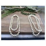2 Vintage-style Cream-colored Bead Necklaces.