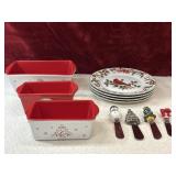 Christmas loaf pans, plates and cheese spreaders