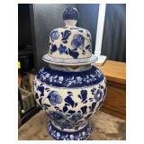 Blue and white chinoiserie porcelain ginger jar.