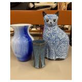 Vintage N.S. Gustin ceramic cat figurine and vases