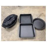 Small enamel speckled black and white roaster pan