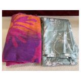 Beach towel and shower curtain.