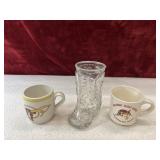 Cowboy boot Drinking glass, and souvenir mugs.