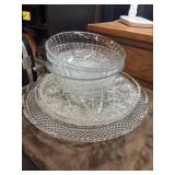 3 Vintage Pressed Glass Bowl And Platters