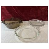 Glass pie plates, and casserole dishes.