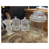 2 vintage Shamrock crystal biscuit barrels,