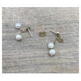 14k Yellow Gold Dangle Pearl Earrings