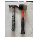 Dual-faced rubber mallet and steel hammer.