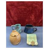 Pottery  ceramic mugs  "beehive" honey pot, and