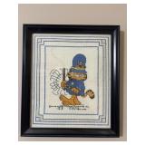 Framed vintage Garfield counted cross-stitch