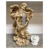 Large Angel Holding Harp Statue w/ Small White