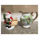 Vintage Santa Claus Planter & Holly Drink Pitcher