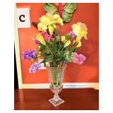 Footed Pressed Glass Vase with Faux Floral