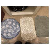 Sage green damask fabric placemats, off white