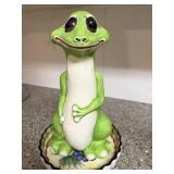 14in Ceramic Green Lizard Statue sitting in Dish