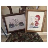 2 HAND, CROSS STITCH PICTURES AND 8 X 10 FRAMES.