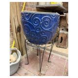 Blue Swirls Planter Pot on Metal Stand