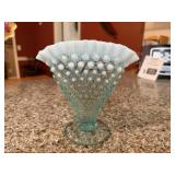 Fenton Aqua Blue Hobnail Ruffle Fan Vase