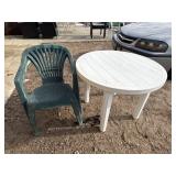 Weathered dark green plastic stackable patio