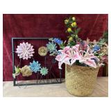 3 pc. Metal.  flower art,  metal hummingbird