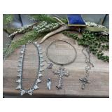 Sparkling silver-tone rhinestone cross jewelry