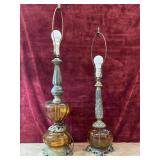 2 pc. Amber vintage mid-century table lamps.