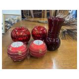 Festive red glass orb tealight candle holders,