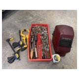 vintage red Jackson Safety welding helmet with a