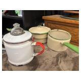 2 Vintage cream and green enamelware double
