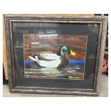 Acrylic painting depicting a mallard drake with a