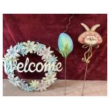 3 pc.pastel metal flower welcome wreath and metal