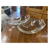 2 vintage clear glass asymmetric catchall trays
