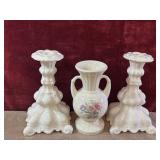 3 pc. Holland Mold. pair porcelain candlestick