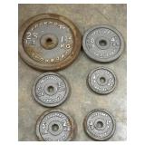 6 pc. Cast iron standard weight plates.