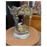Silver-plated Art Nouveau metal cage and stand.