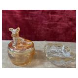 2 pc. vintage Jeannette Glass marigold iridescent