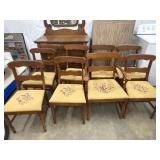 8 vintage wooden dining chairs, features a