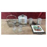 7 pc. vintage silver-plated pressed-glass footed